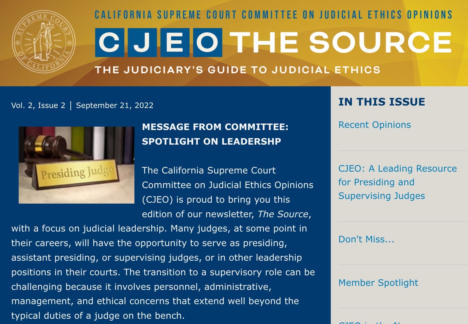 California Supreme Court Committee on Judicial Ethics Opinions CJEO